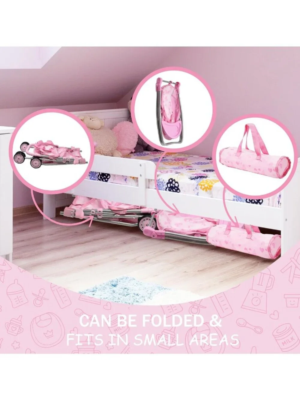 Deluxe Baby Doll Stroller, Swing & High Chair Playset with Diaper Bag
